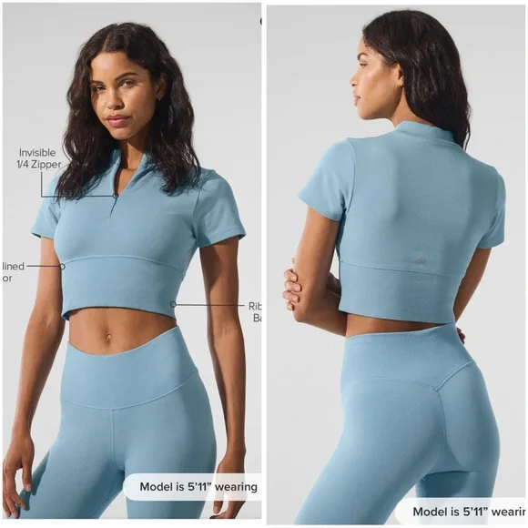 NWT ALO Yoga Seamless Winter Warm Cropped Plush short sleeve SM - Picture 3 of 9